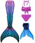 Superband Mermaid Tail Swimsuit with Monofin Girls Boys Swimwear Bikini Set, Model 35, 7-8 Years