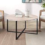 BOFENG Round Coffee Table Tea Table Round Coffee Table for Living Room with Metal Legs, Black+White oak