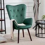 Homy Casa Living Room Accent Chair Leisure Chair - Nursery Armchairs with Tufted Upholstery Wing High Back Solid Wood Legs, Green Velvet Single Chair