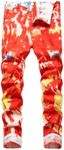 Classlong Men's Casual Printed Slim Fit Jeans Skinny Denim Pants (Red,36)