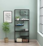 Hallowood Furniture Bewdley Black Metal Large Book Shelf with 6 Shelves, Metal Shelves Unit, Tall Bookcase for Office & Home, Ladder Shelf, Display Cabinet, Black Shelving Unit