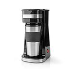 Ex-Pro Single Serve Coffee 1 Cup Maker Machine and Double Wall Insulated Travel Mug, Stainless Steel, 420ml - Silver/Black