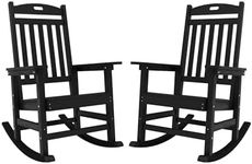 YEFU Outdoor Rocking Chair, Patio Rocking Chair Set of 2 with High Back, Poly Rocking Chair Look Like Real Wood, Widely Used for Lawn, Porch, Backyard, Indoor and Garden,380lb Heavy Duty (Black)