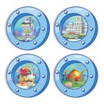 HK Studio Funny Ocean Porthole Cool Room Decor - Cartoon Scene Room Decor Y2K for Dorm, Teen Bedroom 12" Pack 4