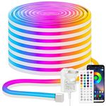 iNextStation RGB LED Strip Lights 15M, 24V Cuttable Neon Rope Lights, Colour Changing, Music Sync, Outdoor Waterproof Silicone Light Kit for Bedroom Gaming Room Bar Wall Ceiling Ambient Lighting