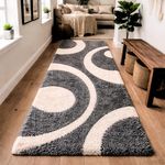 Xenluxe 3D Shaggy Polyester Carpet Rug Runner Area Mats for Bedroom/Living Area/Home with Anti Slip Backing Soft/Fluffy Hight Pile – (Moon Grey, 2x10 feet)