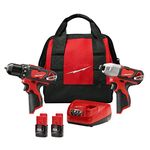 Milwaukee 2494-22 M12 Brushed Lithium-Ion 3/8 in. Cordless Drill Driver/ 1/4 in. Impact Driver Combo Kit (1.5 Ah)