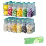 Wuyue Hua 15pcs Ziplock Bags,Food Storage Freezer Bags,Resealable Slider Zip Stand and Fill Expandable Bottom Freezer and Microwave Safe