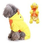 SMALLLEE_LUCKY_STORE Cute Duck Raincoat for Small Dogs with Hoood Leash D-ring Puppy Botton Down Rain Jacket Full Boby 4 leg Jumpsuit Lightweight Waterproof Clothes,Yellow S