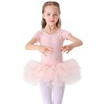 Bezioner Girls' Ballet Tutu Dress Cotton Dance Leotard with Skirt Short Sleeve Ballerina Outfit Pink Open Crotch with Button 130