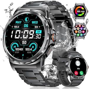 ESFOE Military Smart Watch for Men(Answer/Make Call),1.43" AMOLED Always-on Display with 360mAh,129+ Sport Modes Fitness Tracker/Heart Rate Sleep Health Monitor/5ATM Waterproof for Android iOS