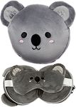 Puckator Relaxeazzz Adoramals Koala Round Plush Travel Pillow & Eye Mask - Sleep Eye Mask Masks - Kids Travel Accessories For Sleeping Airplane - Flight Plane Neck Pillow Pillows