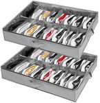 Under Bed Shoe Storage Organiser Set of 2, Fits 32 Pairs Total, Underbed Shoe Box/ Containers w/ Reinforced Handles, Clear Foldable Organiser Adjustable Dividers w/ Bottom Support Velcro