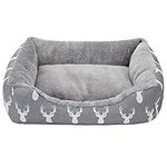 Hollypet Printed Flannel Rectangle Plush Cat Bed Small Dog Bed Self-Warming Pet Bed, Gray Antlers