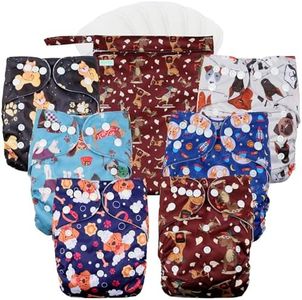 wegreeco Cloth Diapers 6 Pack with 6 Inserts & 1 Wet Bag, Washable Cloth Diapers for Babies, One Size Adjustable Reusable Diapers Baby (Little Dogs)