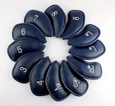 Craftsman Golf Blue 12pcs Thick Synthetic Leather Golf Iron Head Covers Set Headcover Fit All Brands (Blue with Silver No.)