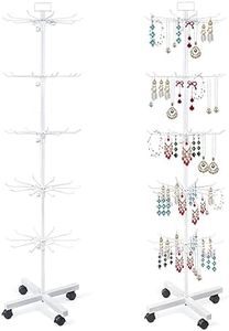 YEOOE Retail Display Racks 5 Tier Spinning Display Stand, Movable Shop Spinner Rack with Hooks, Retail Display Stand for Jewelry Keyring Hats Socks Toys (White)