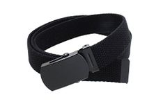 Kids Canvas Web Belt Flat Black Buckle/Tip Solid Color 44" Long 1" Wide - Black -