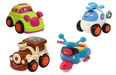 toy republic combo set of 4 friction powered cute push and go toys - car, helicopter, scooter and train engine, toy pack for toddlers, baby, kids, child, girls, 3, 4, 5, 6, 7 year old boys (4 piece)-Multi color