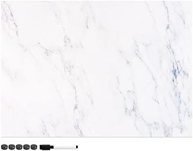 Navaris Tablero de Notas magnético - Pizarra con diseño mármol Blanco - Pizarra magnética con Marcador Negro y 5 imanes - 70 x 50 CM