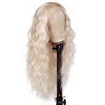 Maycaur 613 Wig Blonde Curly Synthetic Lace Front Wigs Pre Plucked Long Loose Wavy Hair Glueless Heat Resistant Blonde Lace Front Wigs for Fashion Women