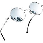 Joopin Vintage Lennon Round Sunglasses Women - Polarised UV400 Protection Metal Frame Retro Circle Sunglasses for Men and Women (Sivler Frame Silver Mirror Lens)