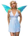 Avidlove Women Lingerie Halter Chemise Lace Babydoll Set V-Neck Teddy Sleepwear Baby Blue XL