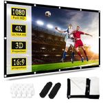 Projector Screen 150 Inch 16: 9 Full HD 4K Projection Screen, Foldable Anti-Wrinkle 3D Projection Screen, Double-Sided Projection with Hooks, Ropes, Screen for Home Cinema and Outdoor Cinema