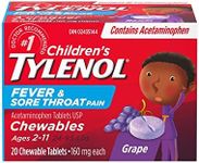 TYLENOL Children's Fever and Sore Throat Pain Chewables, Relieves Fever and Sore Throat Pain 20ct, Grape Flavour, For ages 6-11yrs