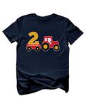 Farm Tractor 2nd Birthday Shirt Gifts for 2 Years OId Boys Girls Bday Party Toddler Kids T-Shirt 2T Navy