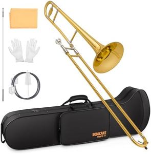 SONICAKE Bb Alto Slide Trombone for Beginners Students - Gold Lacquer Brass Trombone Full Kit with 7C Mouthpiece, Hard Case, Gloves & Cleaning Kit QTB-01