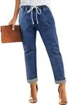 Sweezarmo Women's Denim Stretch Joggers Drawstring Elastic Waist Pull On Jeans with Side Pocket Sky Blue XX-Large
