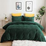 Lanqinglv Duvet Cover Set Double Bed Dark Green Crushed Velvet Flannel Thick Thermal Bedding Sets with Zipper Closure Fleecy Warm Cozy Winter Quilt Cover and 2 Pillowcases