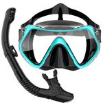 BuyCard Snorkel Set Adults, Dry-Top Snorkeling Gear with Panoramic View Diving Mask, Anti-Fog & Anti-Leak Scuba Diving Mask for Snorkeling Swimming Travel, Snorkeling Kit Diving Packages Peacock Green