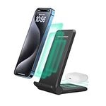 2 in 1 Wireless Charger,Foldable 20W Fast Wireless Charging Stand Compatible with iPhone 15/14/13/12/11/AirPods,Dual Phone induction charge station for Samsung,Pixel,Xperia,LG (Black No Plug)