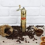 7" Handmade Hand Crafted Hammered Manual Brass Coffee Mill Grinder Sozen, Adjustable Portable Conical Burr Coffee Mill, Portable Hand Crank Coffee Grinder, Turkish Coffee Grinder