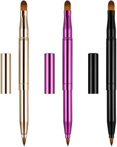 TOODOO 3 Pieces Lip Brush Retractable Lipstick Liner Brush Lipstick Dual-ended Foundation Makeup Brush with Cap Travel Applicators