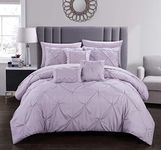 Chic Home Hannah 10 Piece Comforter Set Complete Bed in A Bag Pinch Pleated Ruffled Pintuck Bedding with Sheet and Decorative Pillows Shams Included, Queen Lavender