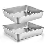 9 x 9-Inch Baking Pan, E-far Square Cake Brownie Baking Pans Stainless Steel Bakeware Set of 2, Fits in Small Toaster Oven, Non-Toxic & Dishwasher Safe