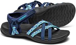 UBFEN Womens Hiking Sandal Sport Sandal Straps with Adjustable Hooks Arch Support Beach Vacation Outdoor Adventure Casual Size 8.5 Dark Bule Mint