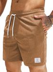 JMIERR Men Shorts Corduroy Cotton Casual Classic Fit Flat Front Elastic Waist Drawstring Lightweight Summer Beach Shorts for Men US 36 (Large) Camel