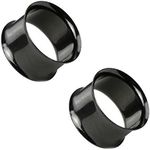 Pair of Black Titanium Ion Double Flare Ear Plugs Tunnels Earlets E225 12 Gauge to 2 Inch, Stainless Steel