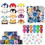 Sonio Party Favors Set, Sonio Birthday Party Supplies Include 12 Stamps, 12 Slap Bracelet,12 Masks, 50 Stickers, Classroom Rewards Prizes, Goody Bag Treat Bag Stuff for Mario Birthday Decorations