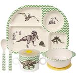 Greentainer Kids Cartoon Dinnerware Set - Children Dishes Food Plate Bowl Cup Spoon Fork Set Dishware, Unbreakable Tableware, Dishwasher Safe Kids Healthy Mealtime, BPA Free,7Pcs/Set-Dinosaur