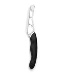 Model 1504 CUTCO Cheese Knife w/ 5.5" Micro-D® serrated edge blade & 5" black Soft Comfort-grip handle. Holes on blade's surface helps cheese fall away during cutting.