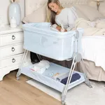 KOOLABABY Baby Bedside Sleeper - Bassinet & Bedside Crib with Height Adjustment & Wheels - Can be Placed Next to Bed - Attaches to Parents Bed - Easy to Fold & Carry Baby Bed for Boys (Blue)