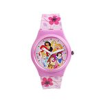 Disney Silicone Princess For Kids Round Analogue Wrist Watch | Birthday Gift For Boys & Girls - Age 3 To 12 Years (Princess Friends Pink)