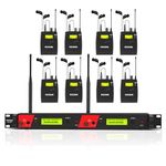 Wireless in Ear Monitor System for Musicians, Professional 2-Channel Metal Mono IEM Inner Ear Monitor with 8 Bodypacks, 2x40 Frequencies, 330ft Long Coverage for Singer, Band, Stage or Studio