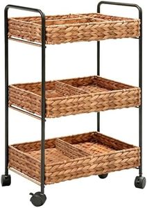 LuyaVogue 3 Tier Rolling Cart with Divided Top Basket, Bedside Baby Essentials Organizer, Nursery Storage Cart with Wheels, Slim Rolling Cart for Small Spaces, Wicker Style