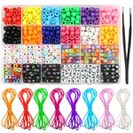 TOAOB 1020pcs Rainbow Color Acrylic Beads Set 6mm Cube Alphabet Letter Beads and Pony Beads and 8 Rolls Colourful Elastic Cords with 1 pcs Tweezer for Jewelry Making DIY Craft